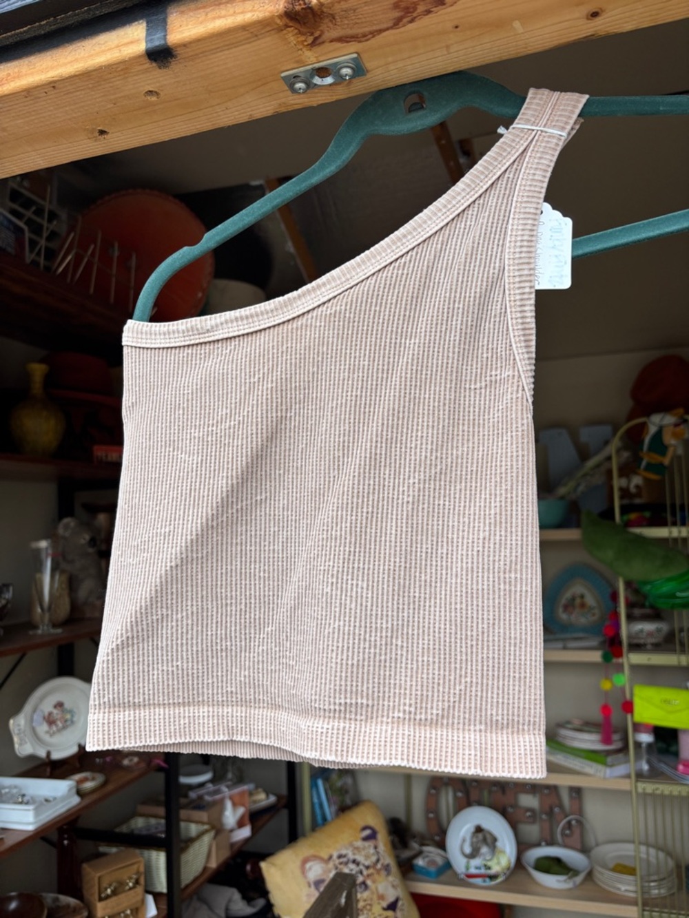 Ribbed One-Shoulder Crop Top - Nude